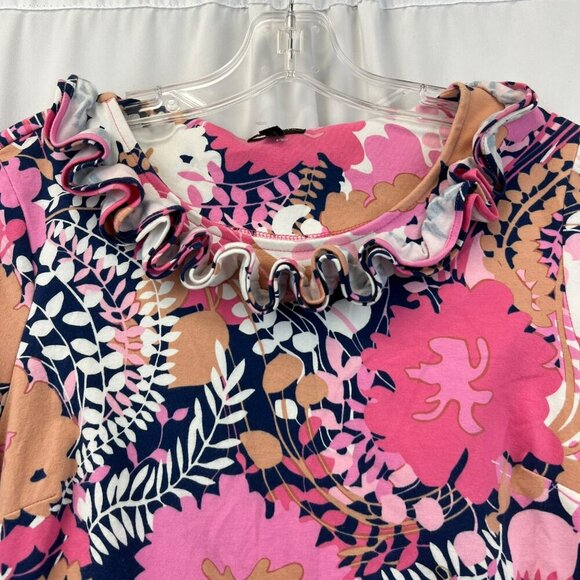 Talbots Floral Shift Dress Ruffle Neck 3/4 Sleeve Multicolor Size SP - Picture 3 of 8